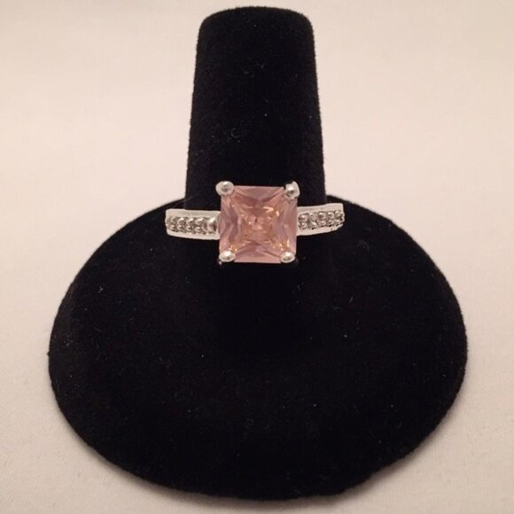 Pink and white topaz princess cut ring Silver - Picture 1 of 4